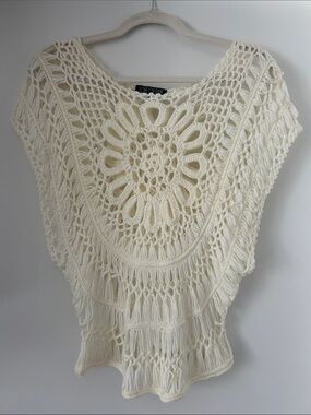 Love Culture Open Crochet Ivory Cover-Up